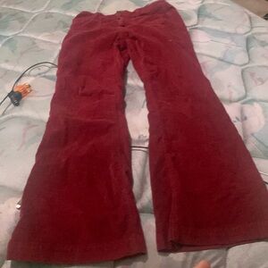 Velvet material, red flare bell bottoms
